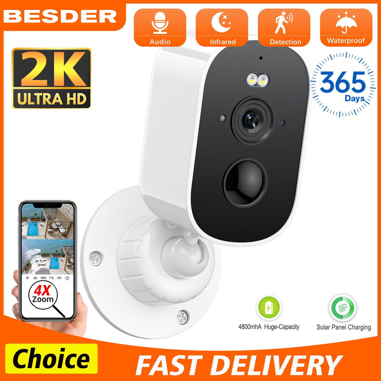 Home Cinema Outdoor - 4MP WIFI IP Camera Rechargeable Battery