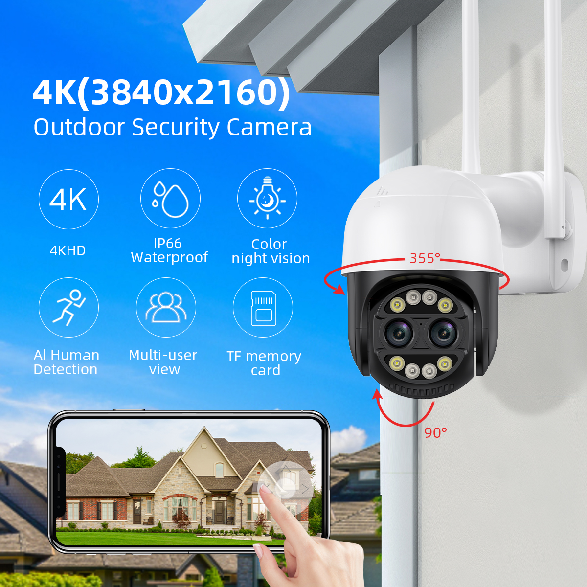 8X Digital Zoom 8MP PTZ WiFi C - Home Cinema Outdoor บทวิจารณ์และราคา